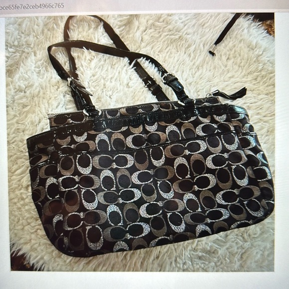 Coach SASSY Gallery Signature 3 Color Lurex Black Metallic Tote Bag - Picture 15 of 16